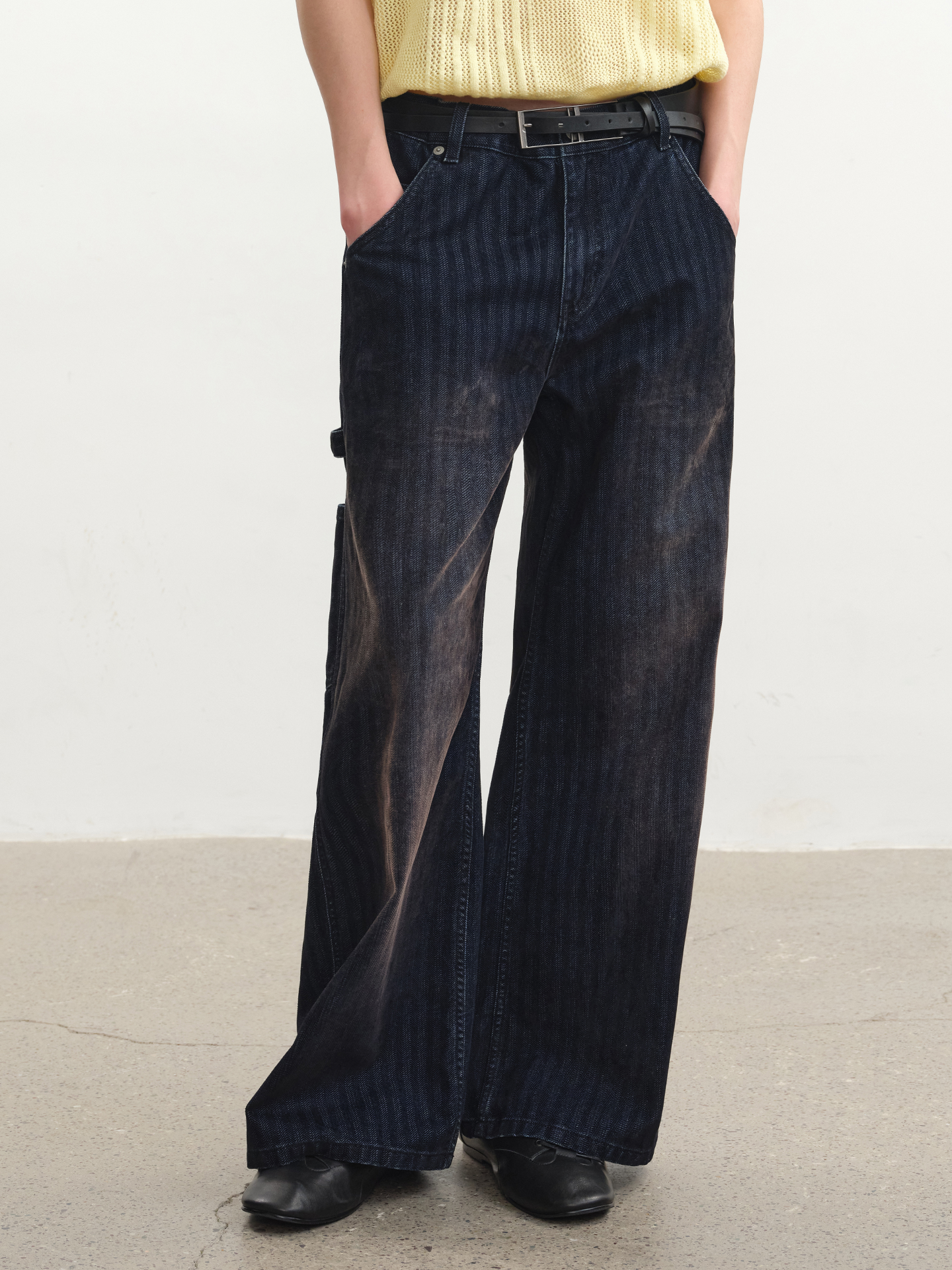 JCAESAR Distressed Herringbone Corduroy Trousers