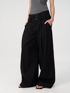 JCAESAR WOMEN Double Waistband Pleated Trousers with Front Slash Pockets