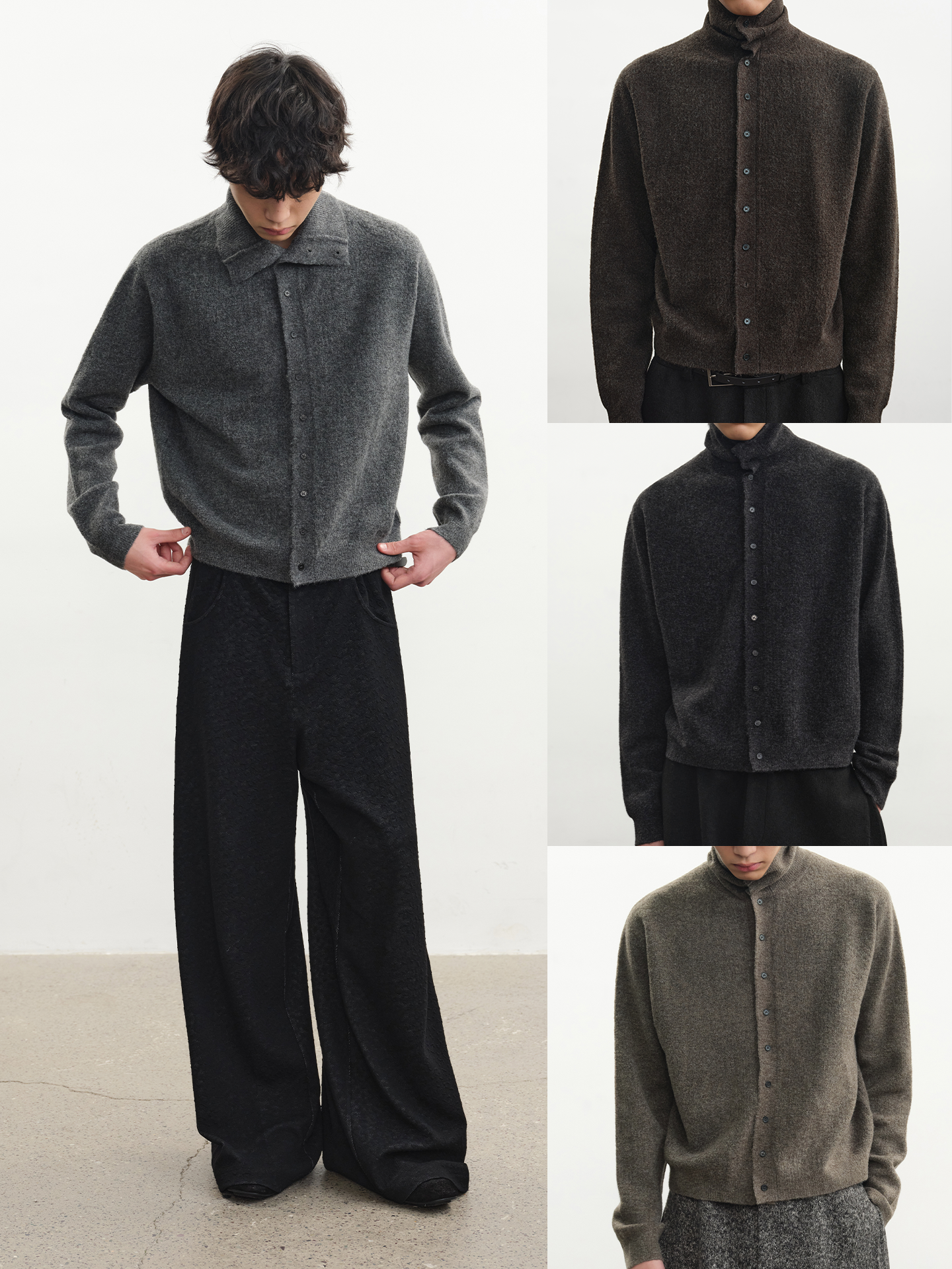 JCAESAR Heathered High‑Neck Cardigan Sweater