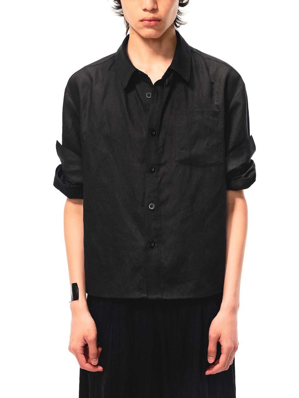 JCAESAR Tencel‑Linen Rolled‑Hem Vein‑Pattern Shirt