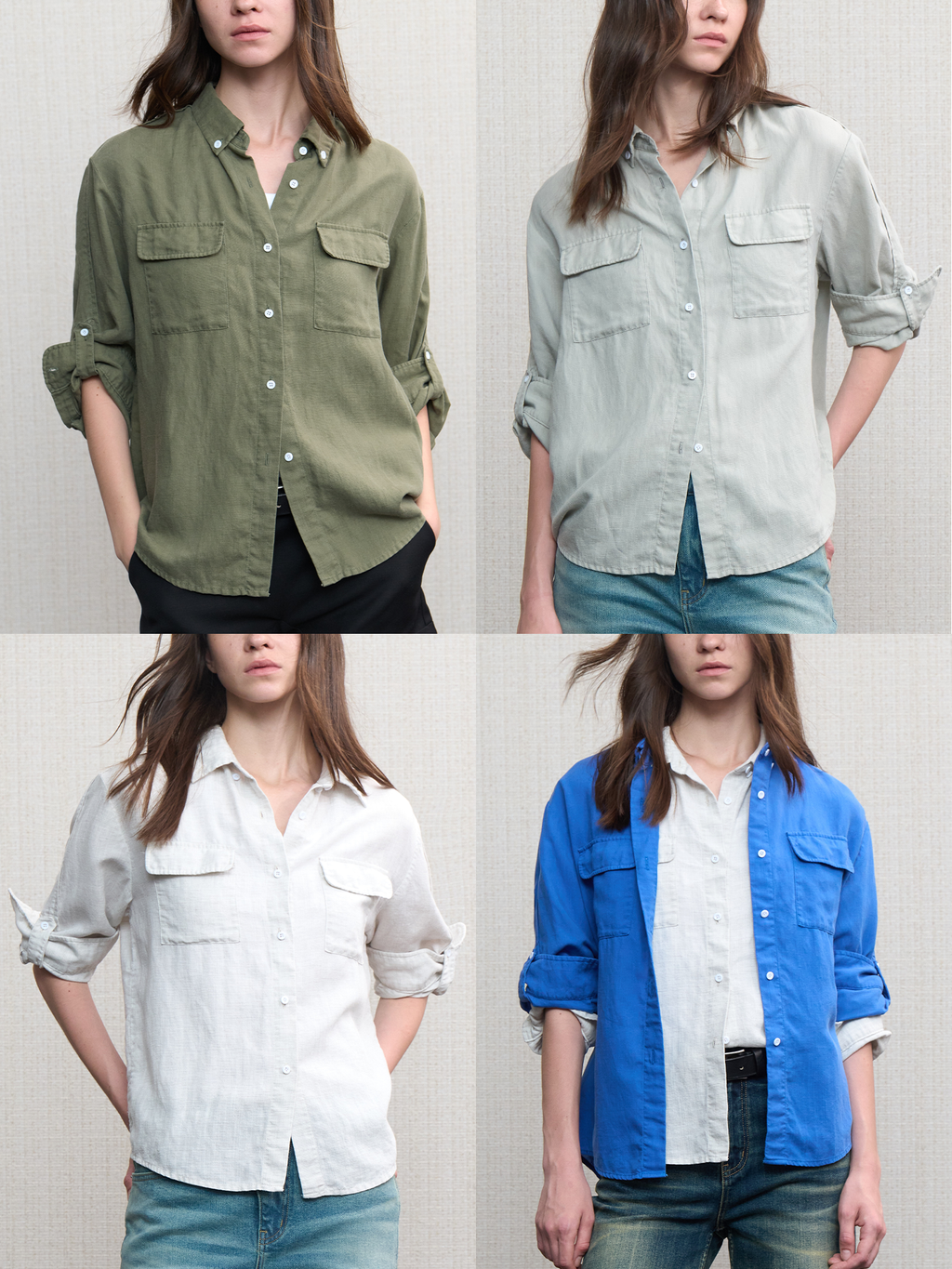 JCAESAR WOMEN Hunting‑style faded linen adjustable shirt