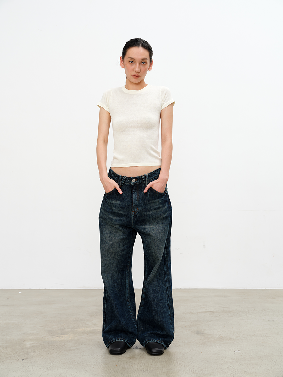 JCAESAR WOMEN Low-Crotch Blue Denim With Double Front Pockets
