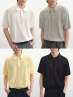 JCAESAR Cut‑Out Ribbed Polo‑Collar Short‑Sleeve Top - jcaesarclo