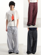 JCAESAR Striped Pleated Tie-Waist Trousers - jcaesarclo