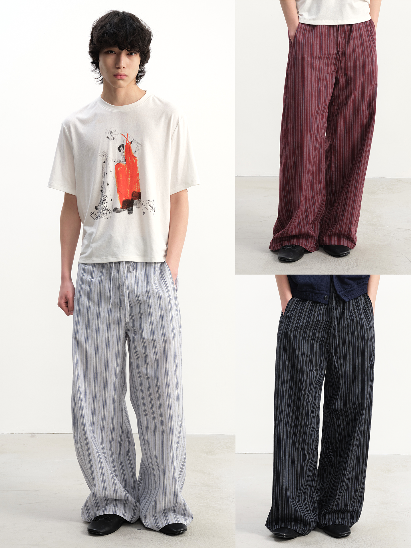 JCAESAR Striped Pleated Tie-Waist Trousers - jcaesarclo