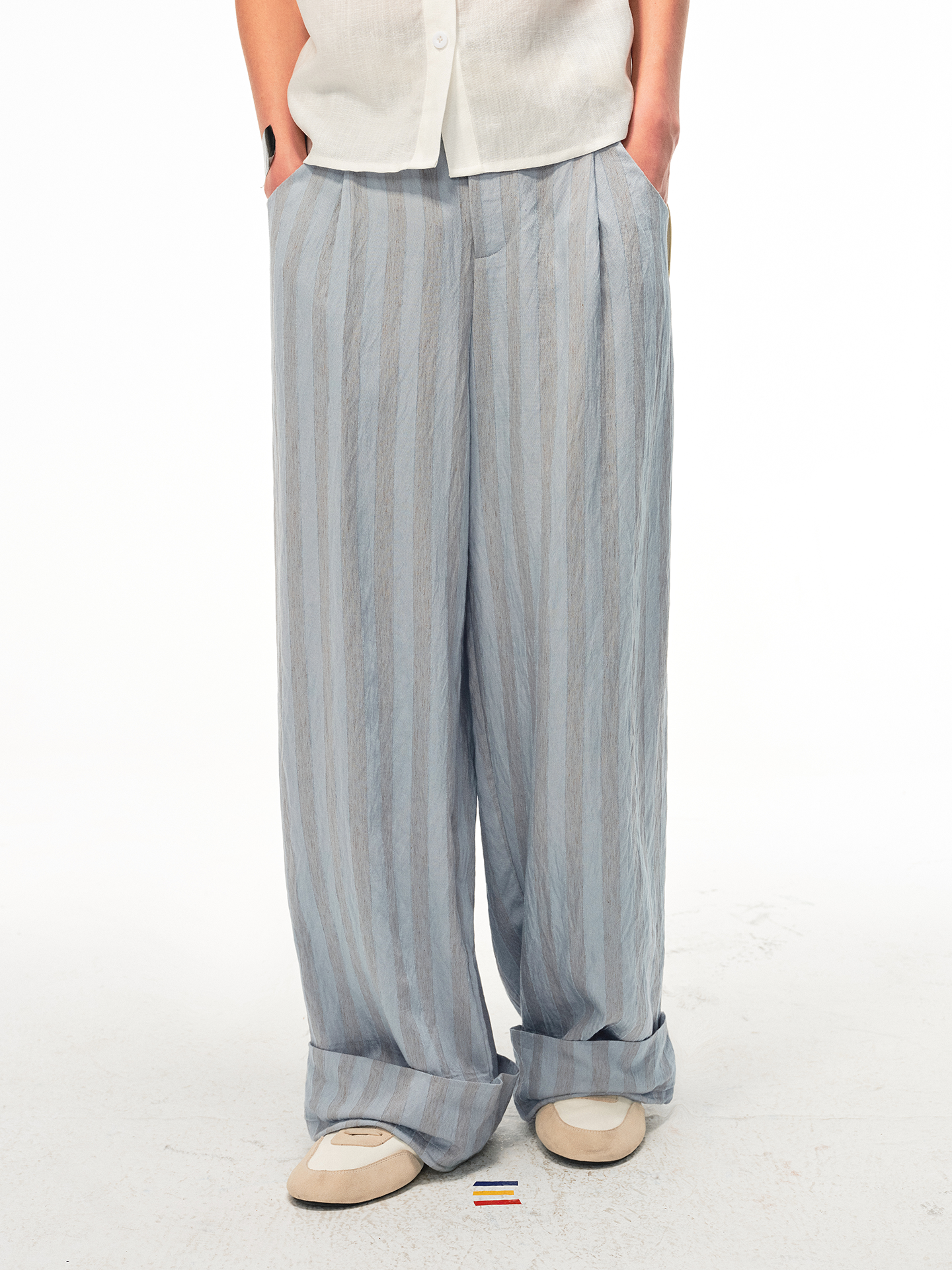 JCAESAR Dark Pinstripe Drawstring Cuffed Black Cargo Pants