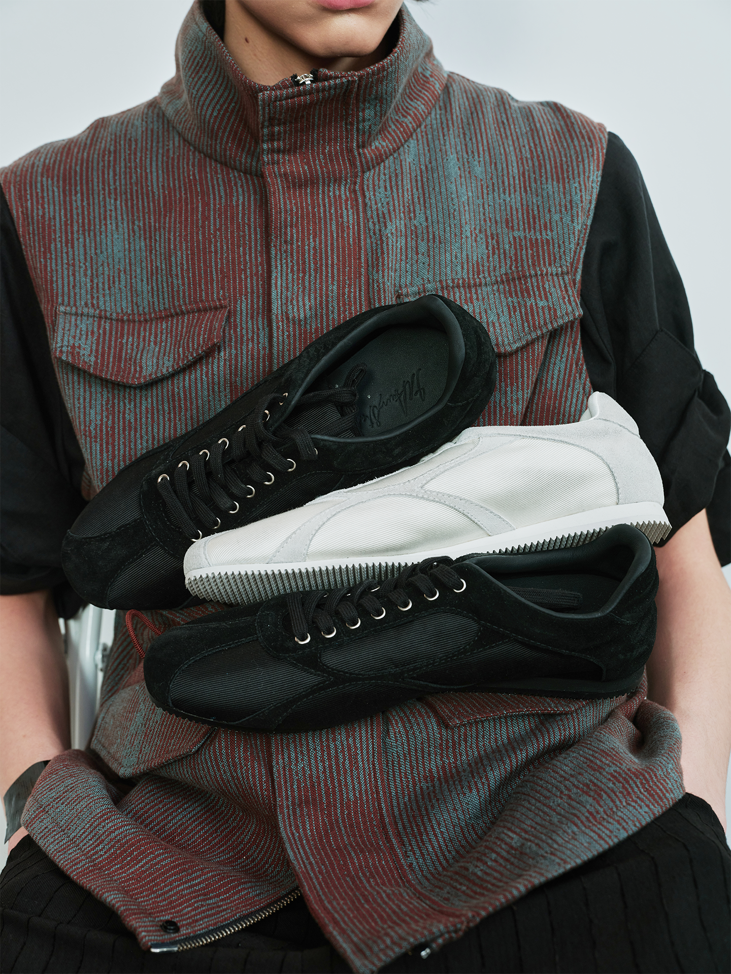 JCAESAR Orca‑Color Satin & Suede Panel German Trainer Sneakers