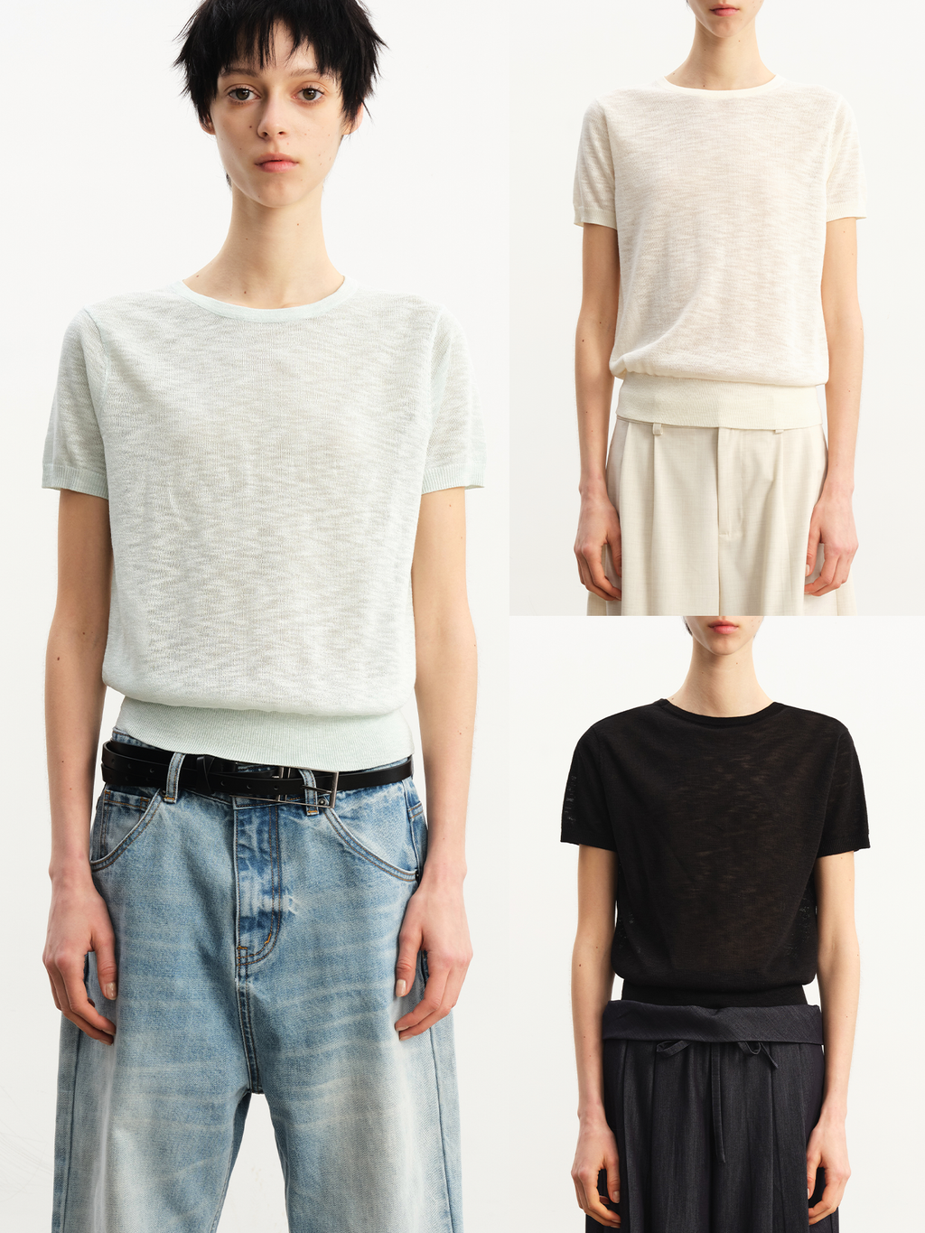 JCAESAR WOMEN Slub-textured semi-sheer regular-shoulder tee