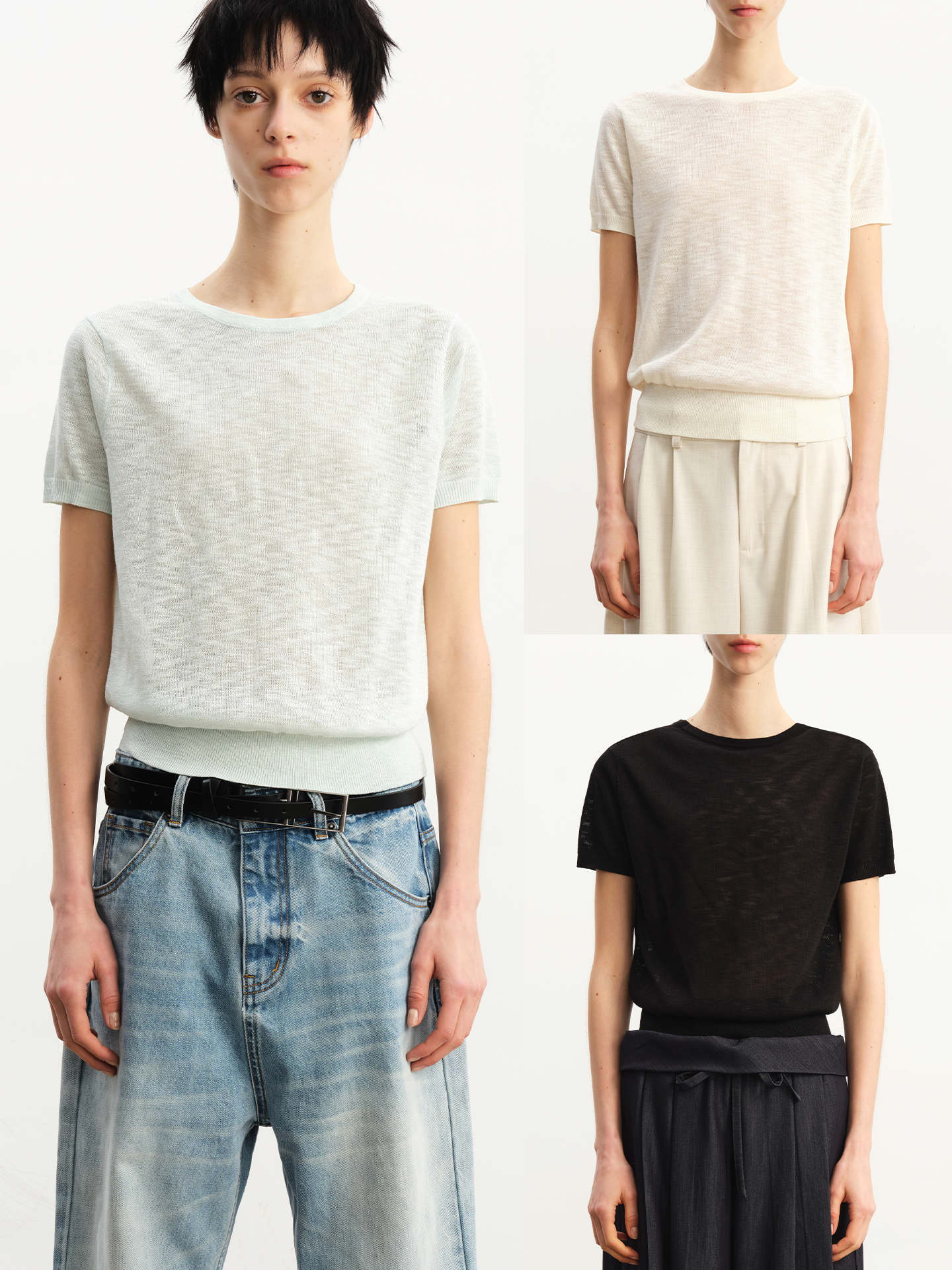 JCAESAR WOMEN Slub-textured semi-sheer regular-shoulder tee