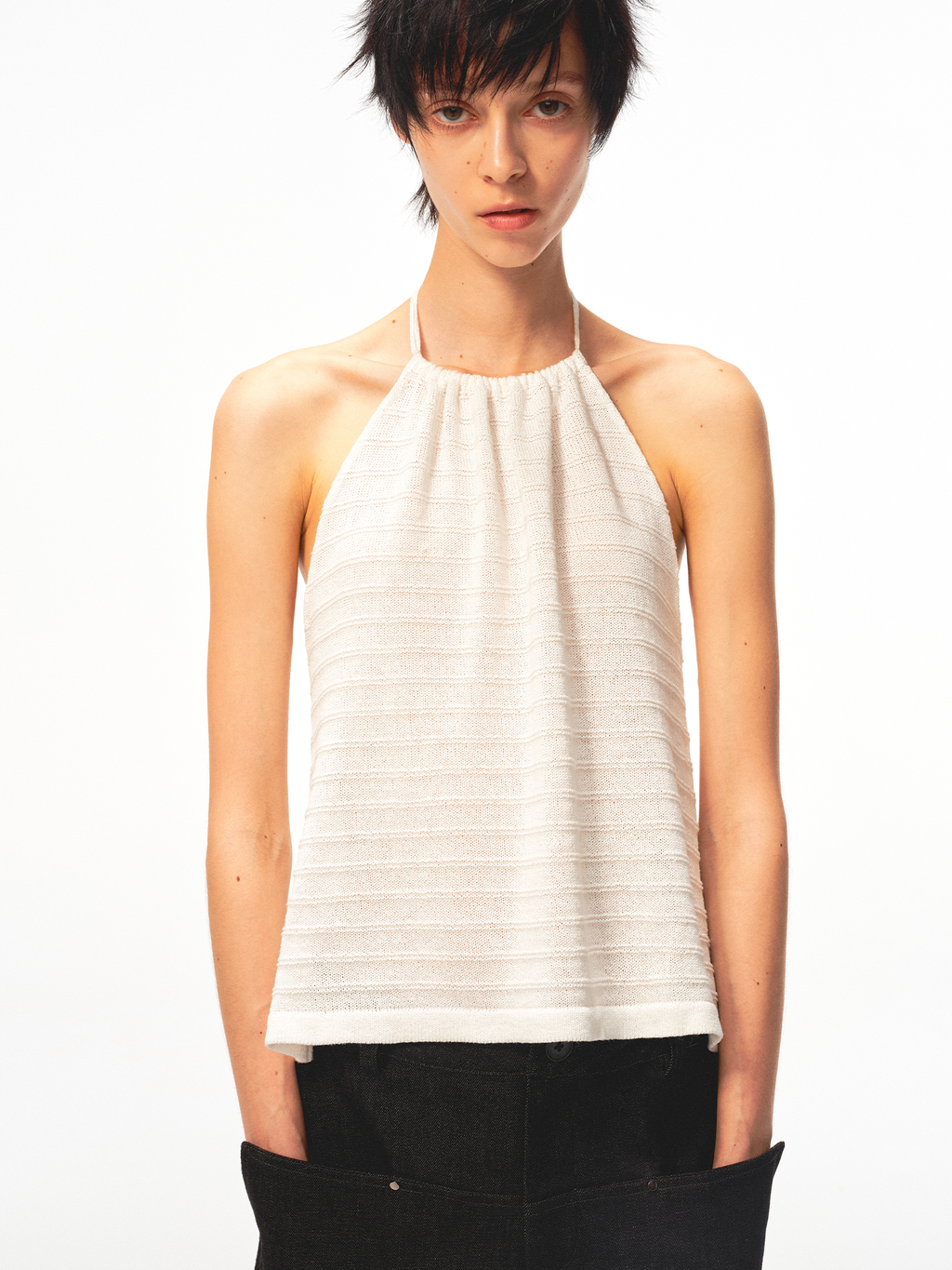 JCAESAR WOMEN Draped rib‑knit halter tank