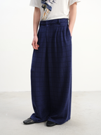 JCAESAR Blue-Black Plaid Pleated Trousers - jcaesarclo