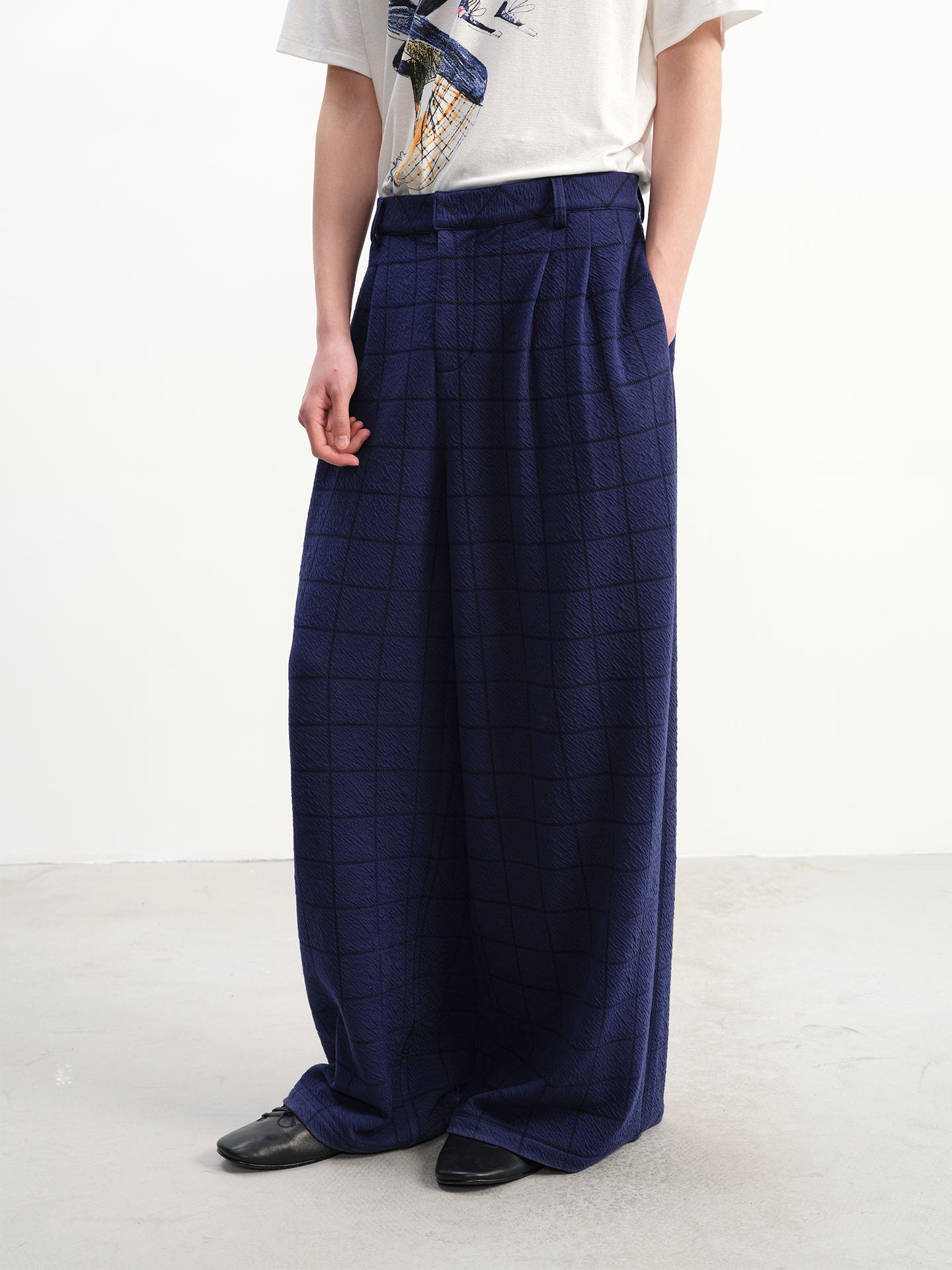 JCAESAR Blue-Black Plaid Pleated Trousers - jcaesarclo