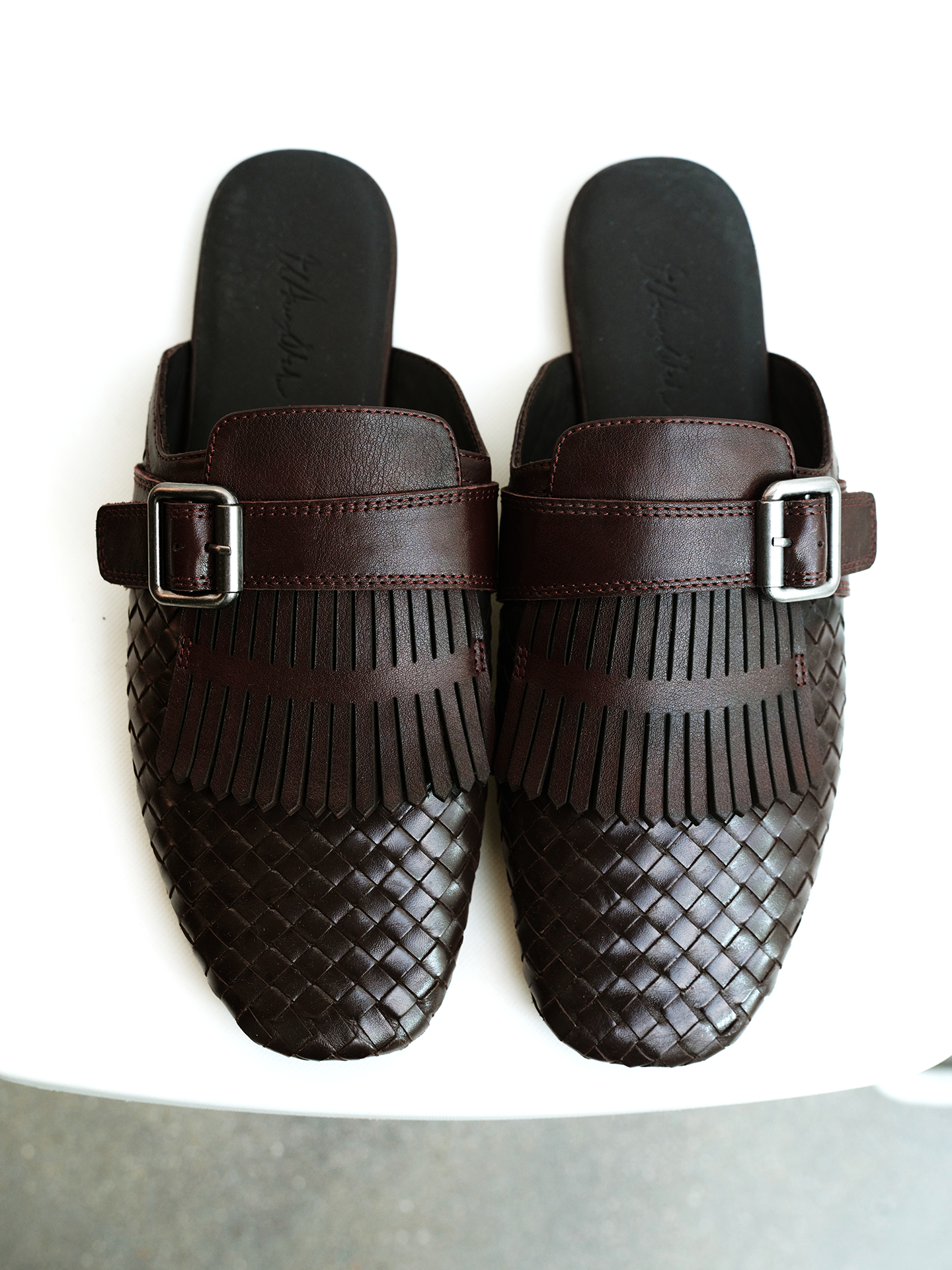 JCAESAR Woven Tassel Monk‑Strap Leather Slides