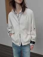 JCAESAR WOMEN Linen‑leather paneled Harrington jacket