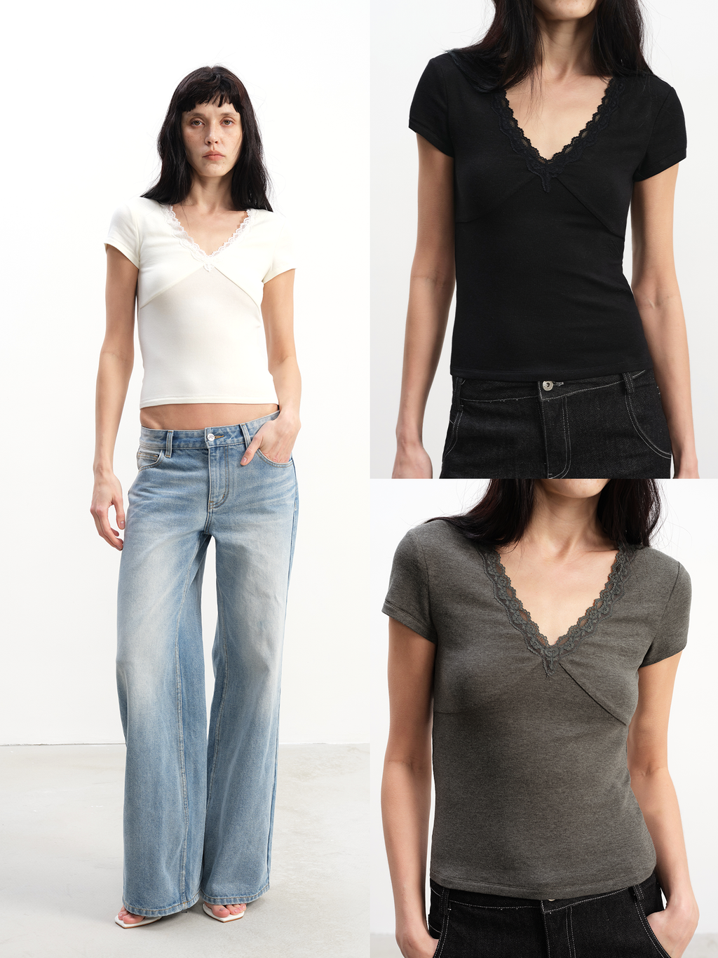 JCAESAR WOMEN Lace V-Neck Short-Sleeve Top – jcaesarclo