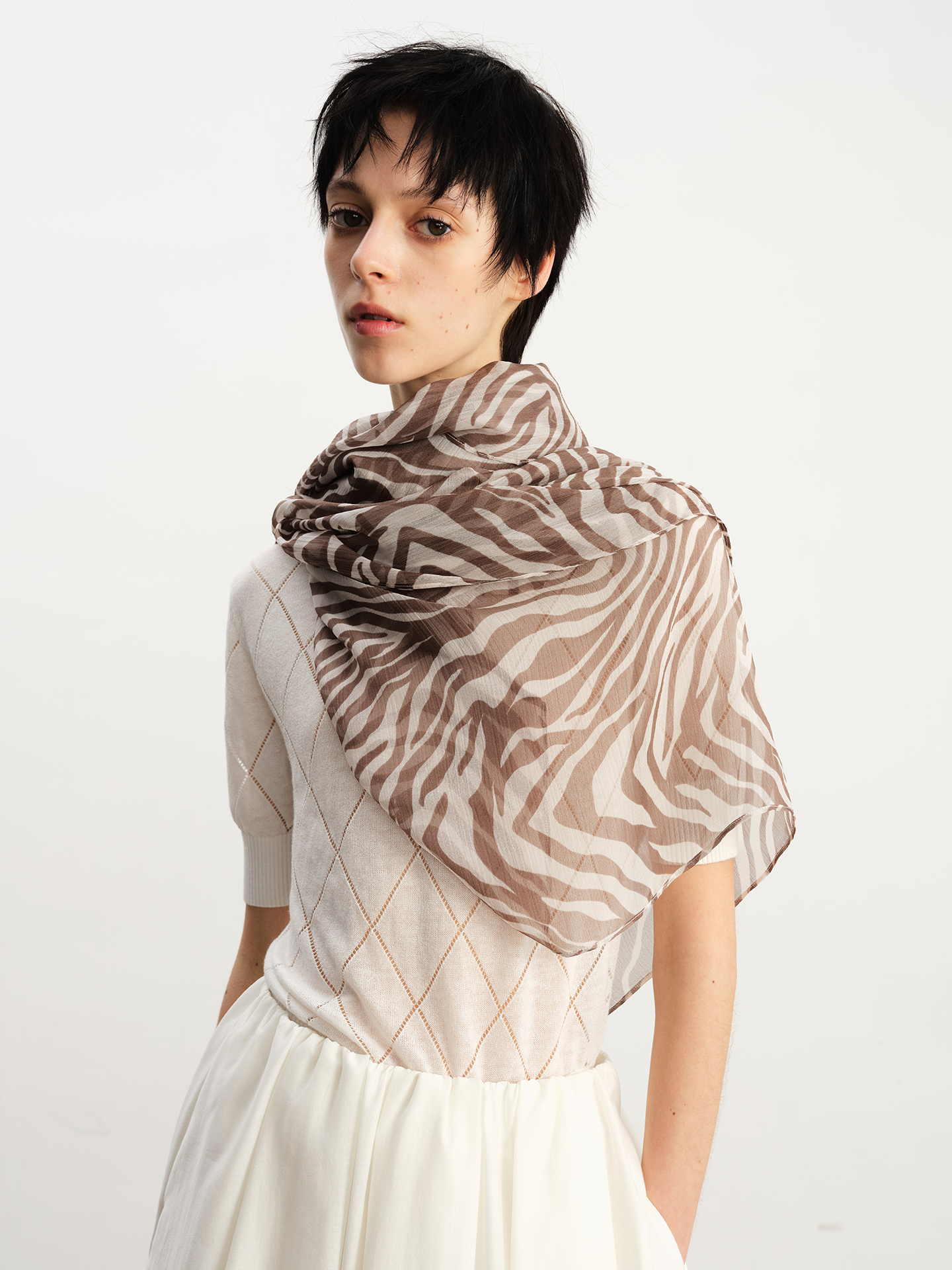 JCAESAR WOMEN Zebra-print silk scarf