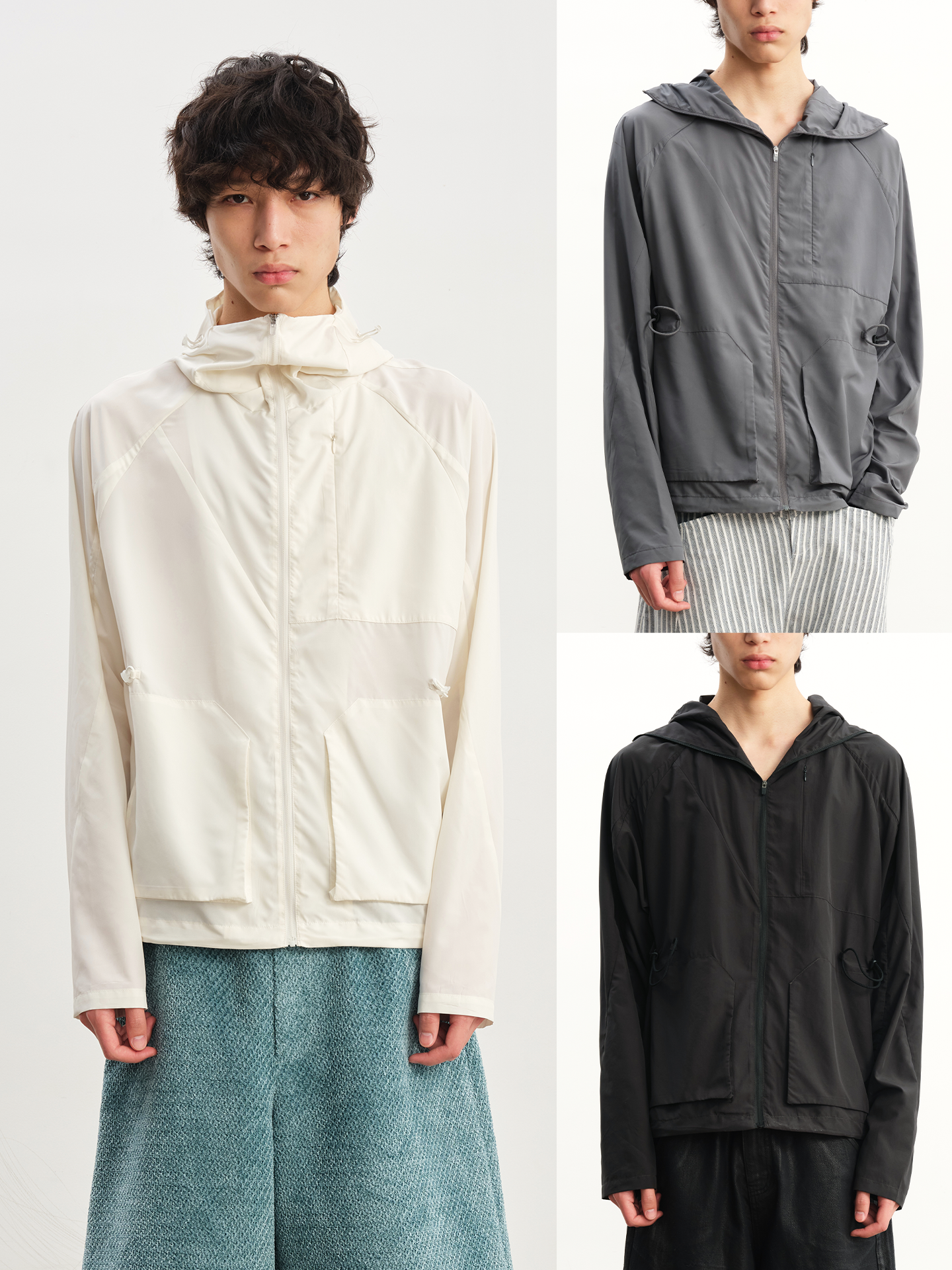 JCAESAR Hooded Sun‑Protection Jacket with Square Patch Pockets