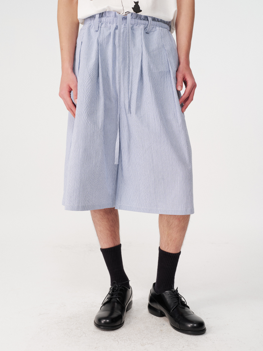 Jcaesar Bubble Pleated Checkered Flower Bud Capri Pants
