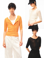 JCAESAR WOMEN Cable‑Knit Semi‑Sheer Short‑Sleeve Top