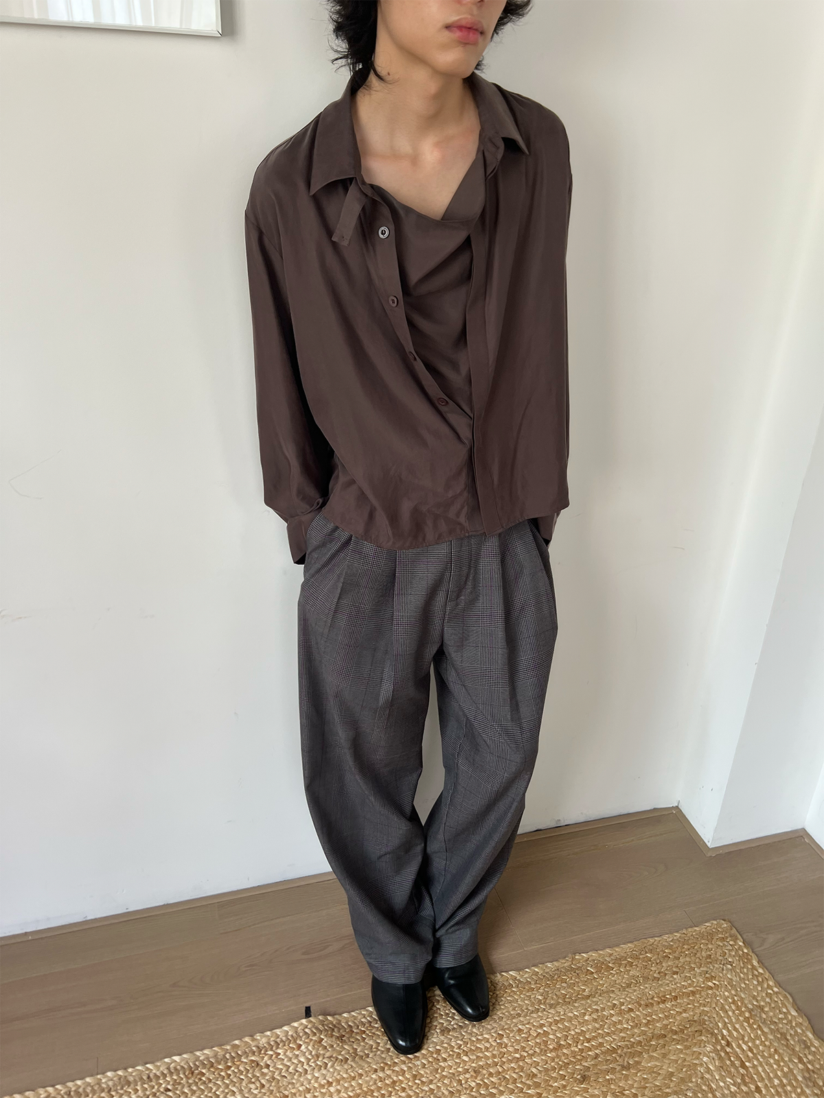 JCAESAR Cupro Draped-Neck Shirt