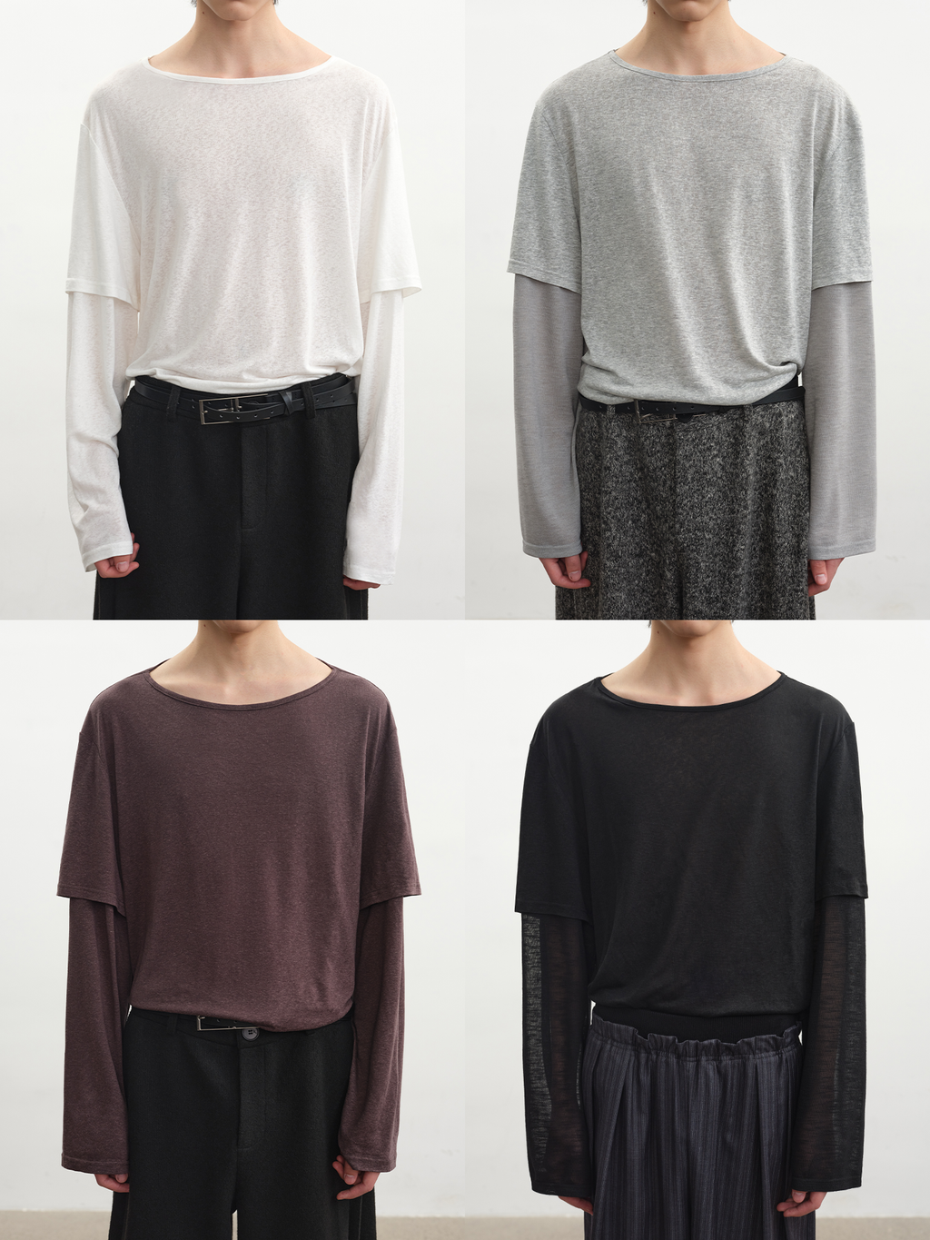 JCAESAR Two‑Layer Effect Slub‑Texture Long‑Sleeve Top