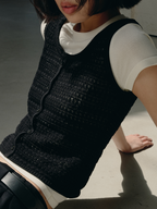 JCAESAR WOMEN Mock‑Placket Cut‑Out Knit Vest - jcaesarclo