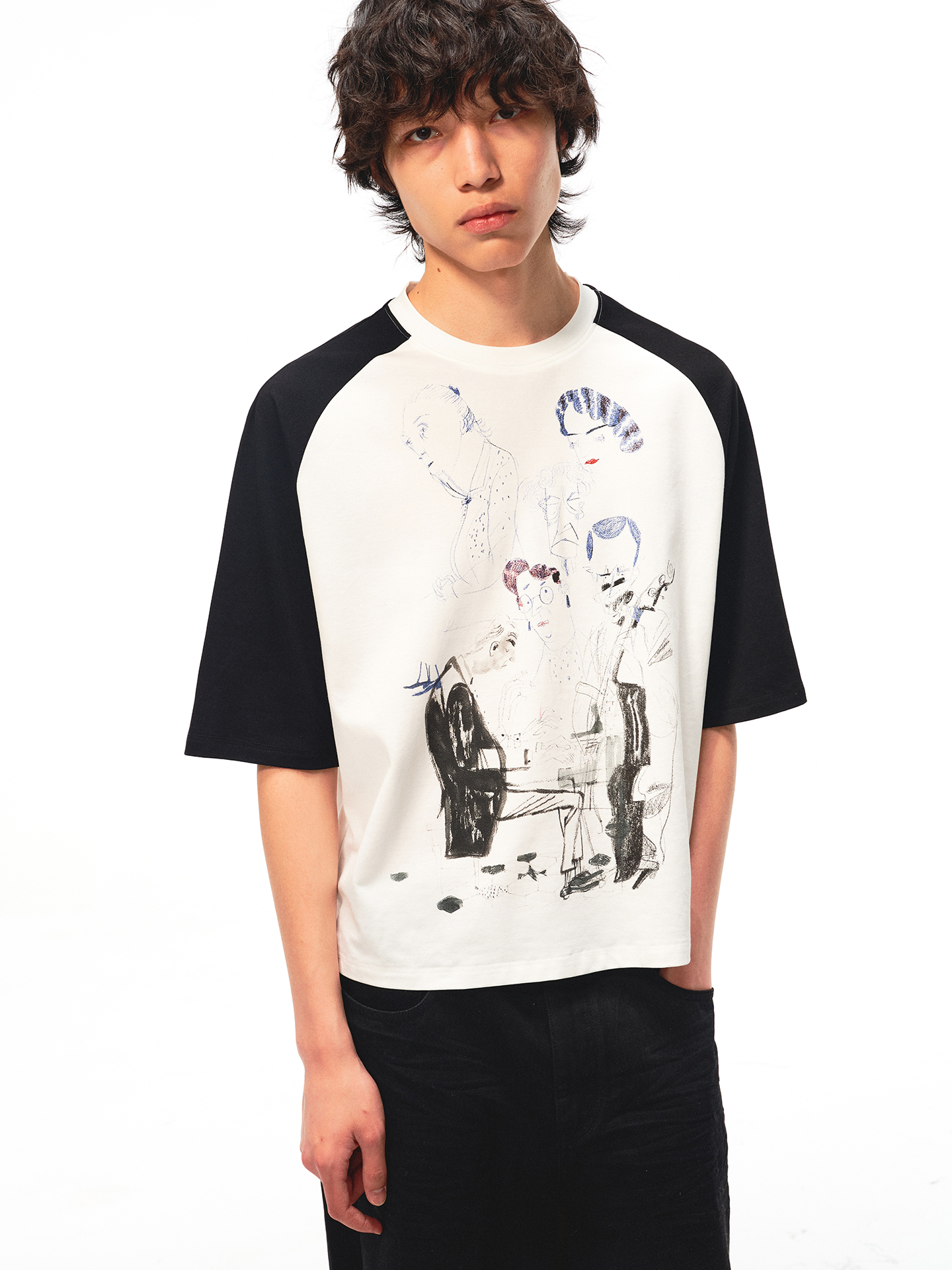 JCAESAR Vintage‑style raglan printed tee