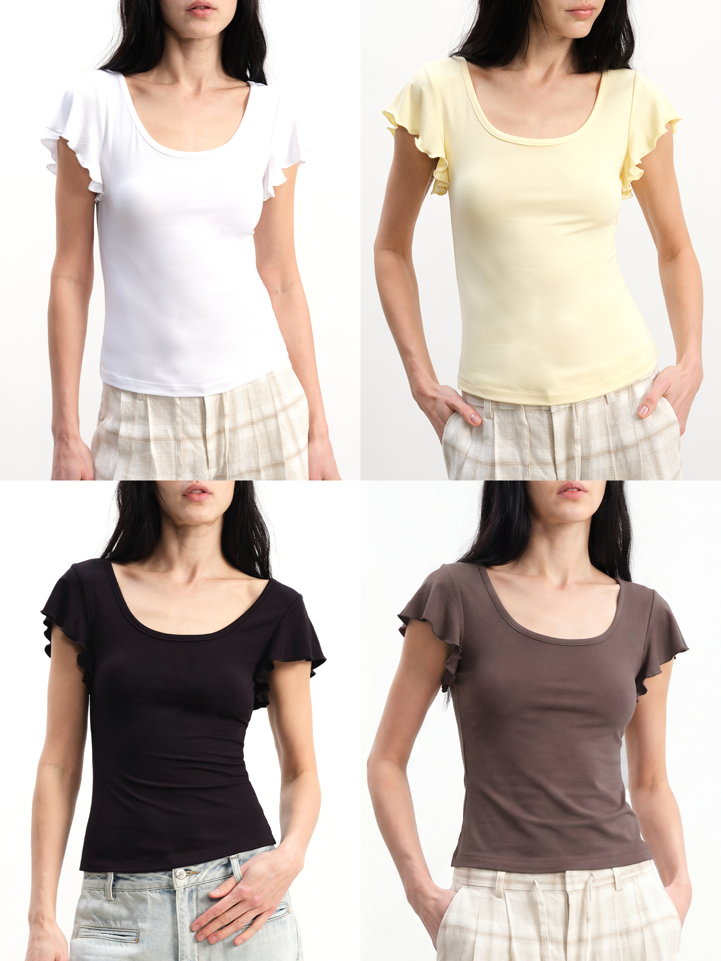 JCAESAR WOMEN Flutter-Sleeve U-Neck Tee