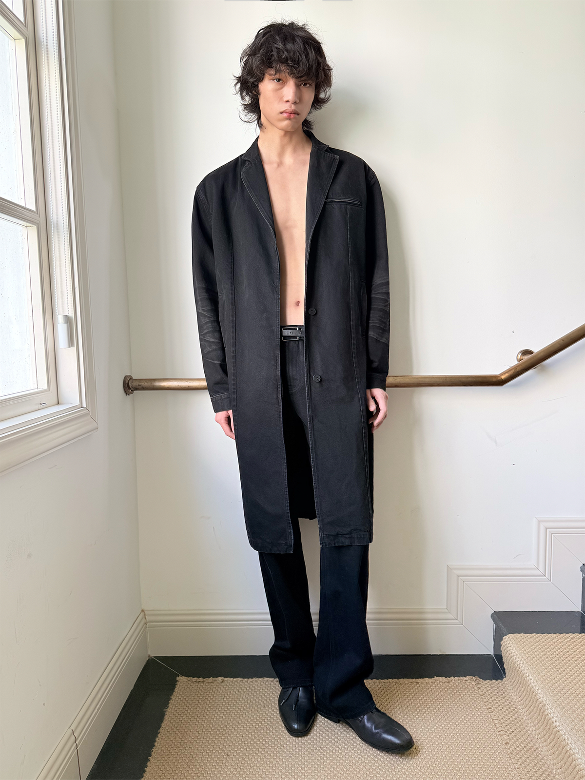JCAESAR Honeycomb-Washed Denim Overcoat