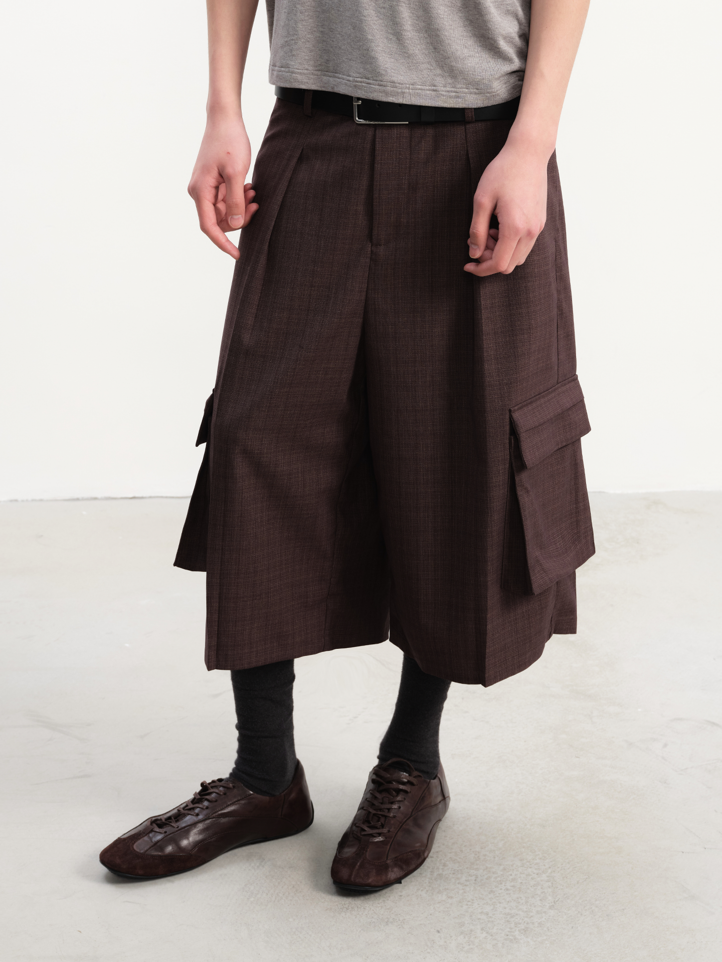 JCAESAR Plaid Pleated Cargo Cropped Pants