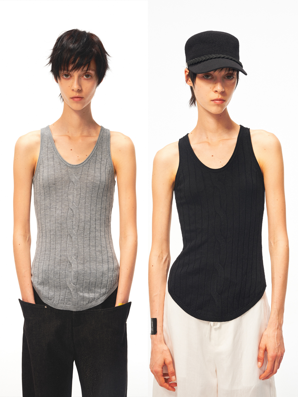 JCAESAR WOMEN Waist‑shaped cable‑knit fitted tank