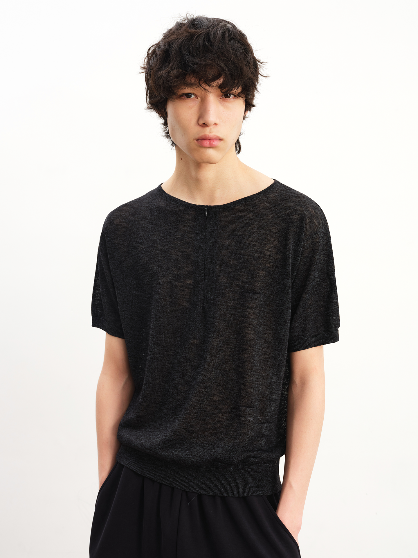 JCAESAR Half‑Zip Slub‑Texture Short‑Sleeve Top