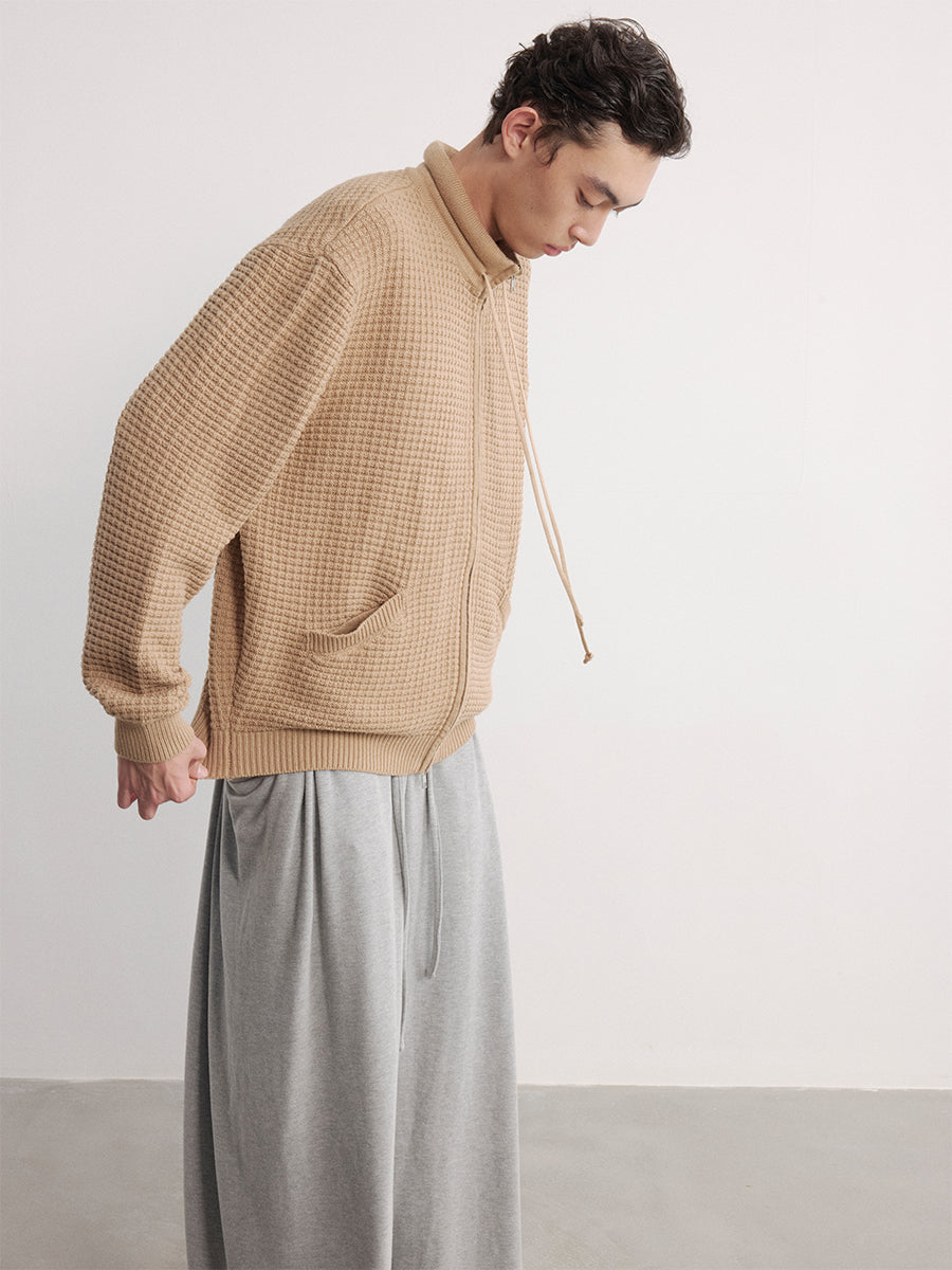 JCAESAR Cotton-Padded Collar Drawstring Knitted Cardigan - jcaesarclo