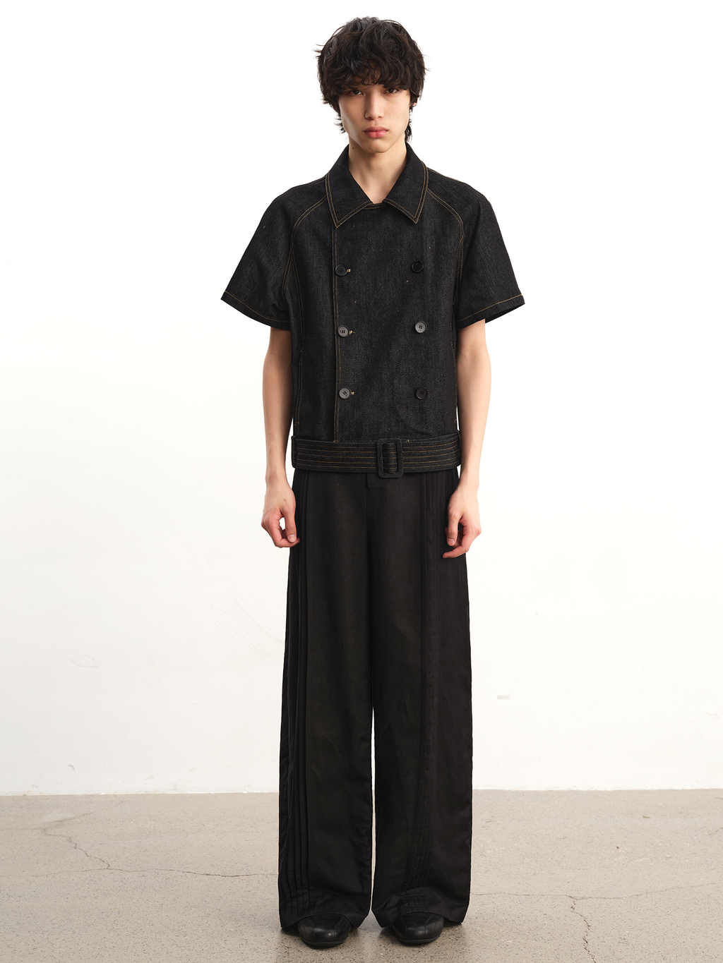 JCAEASAR Double-breasted raw-denim belted shirt