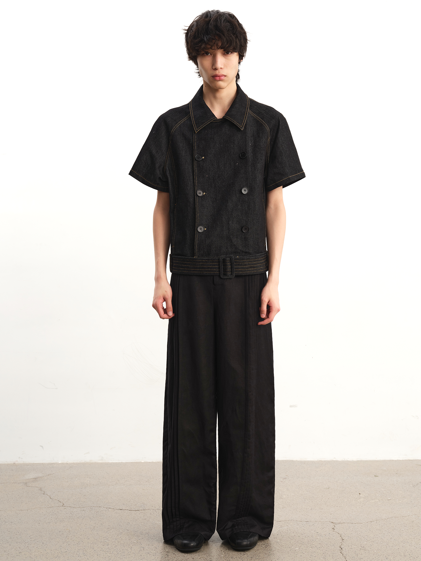 JCAEASAR Double-breasted raw-denim belted shirt