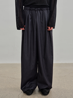 JCAESAR Pleated Striped Trousers with Ribbed‑Waist Panel - jcaesarclo