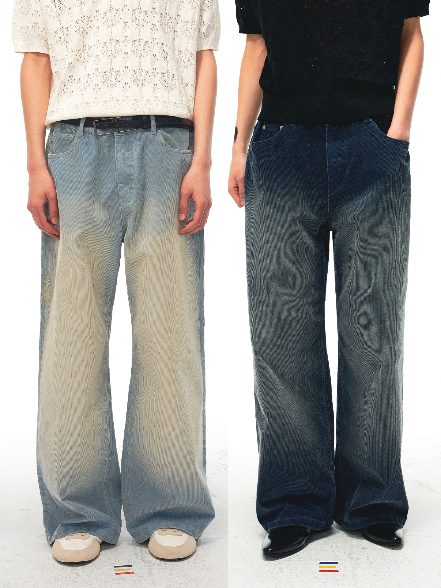 JCAESAR Washed corduroy pants with distressed finish in smog grey