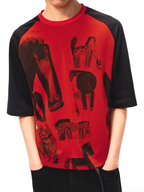 JCAESAR Raglan‑Sleeve Graphic Tee with Black Horse Print