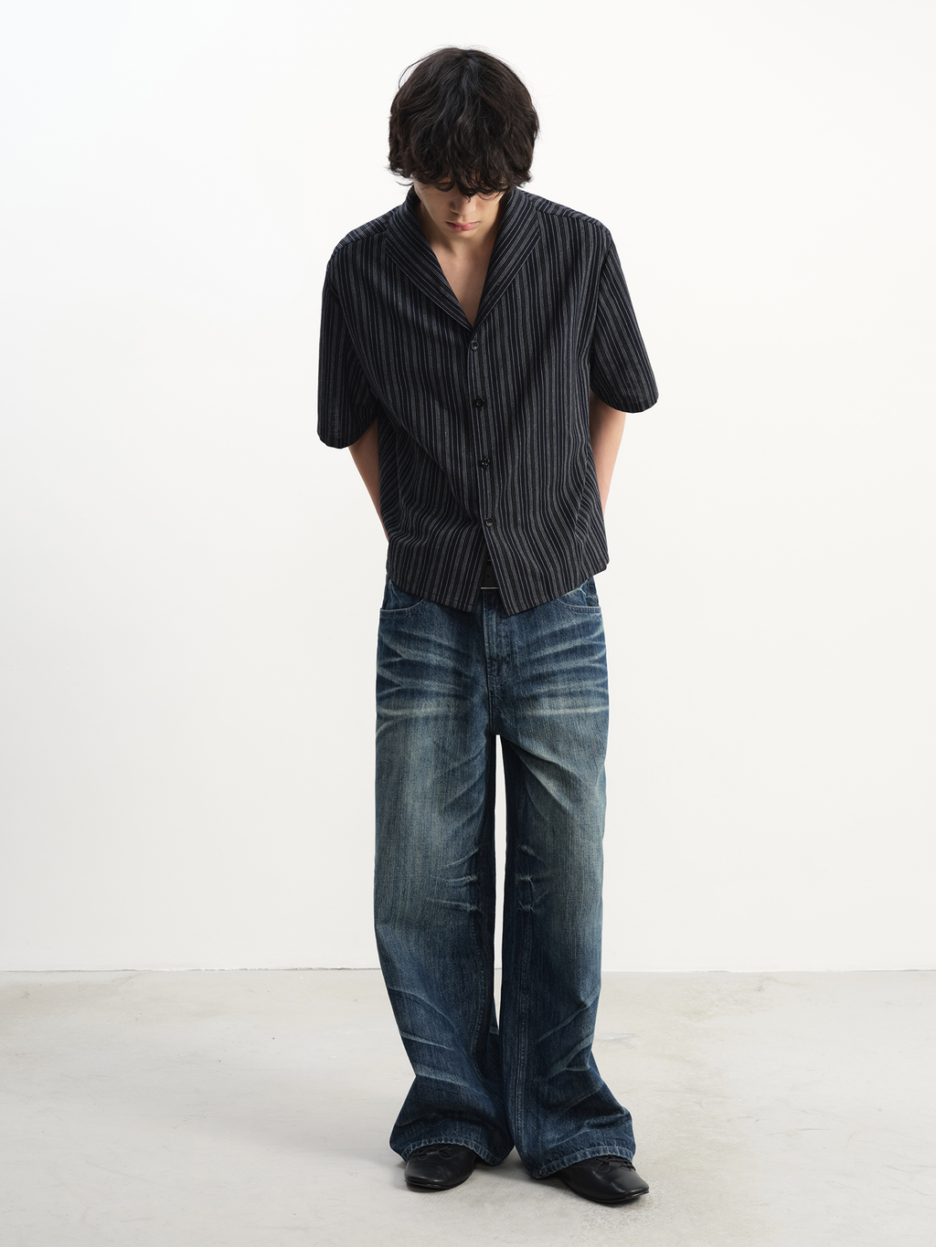 JCAESAR Pleated Washed Whisker Slub Denim - jcaesarclo