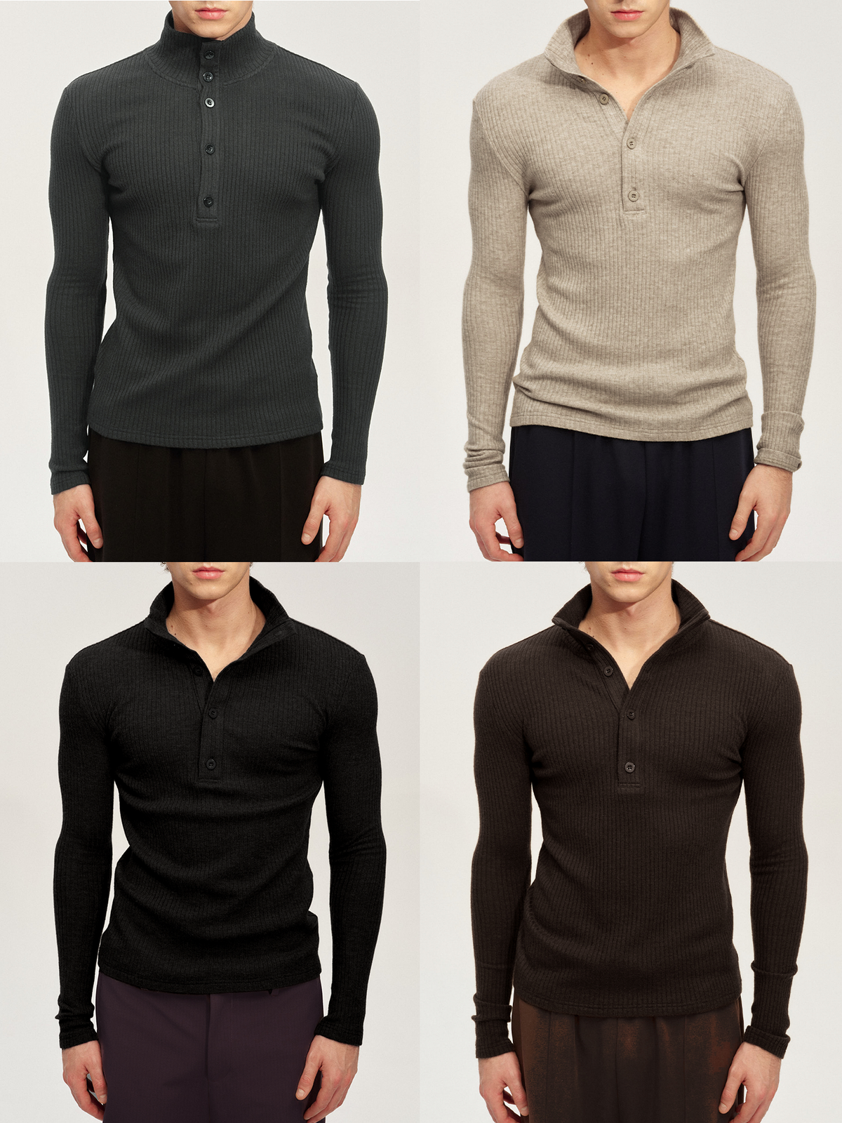 JCAESAR Slim-Fit Ribbed Turtleneck Base Layer with Buttons