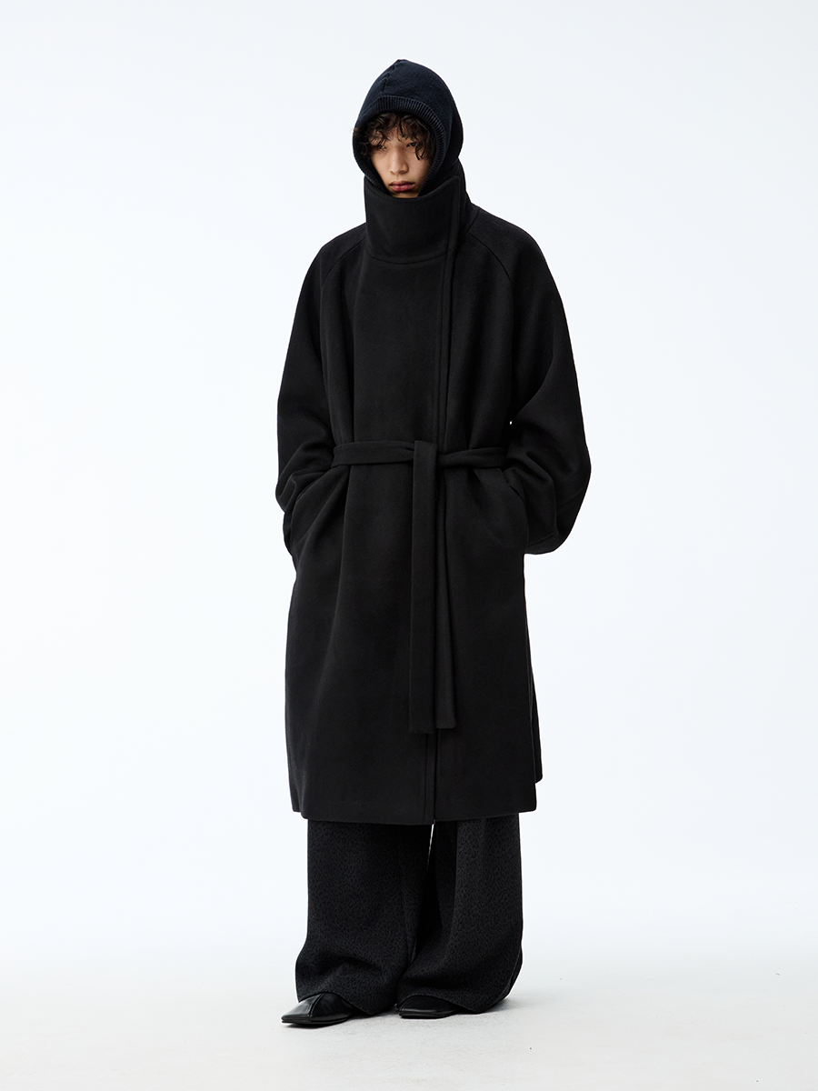 JCAESAR Asymmetric Zipper Belted Coat