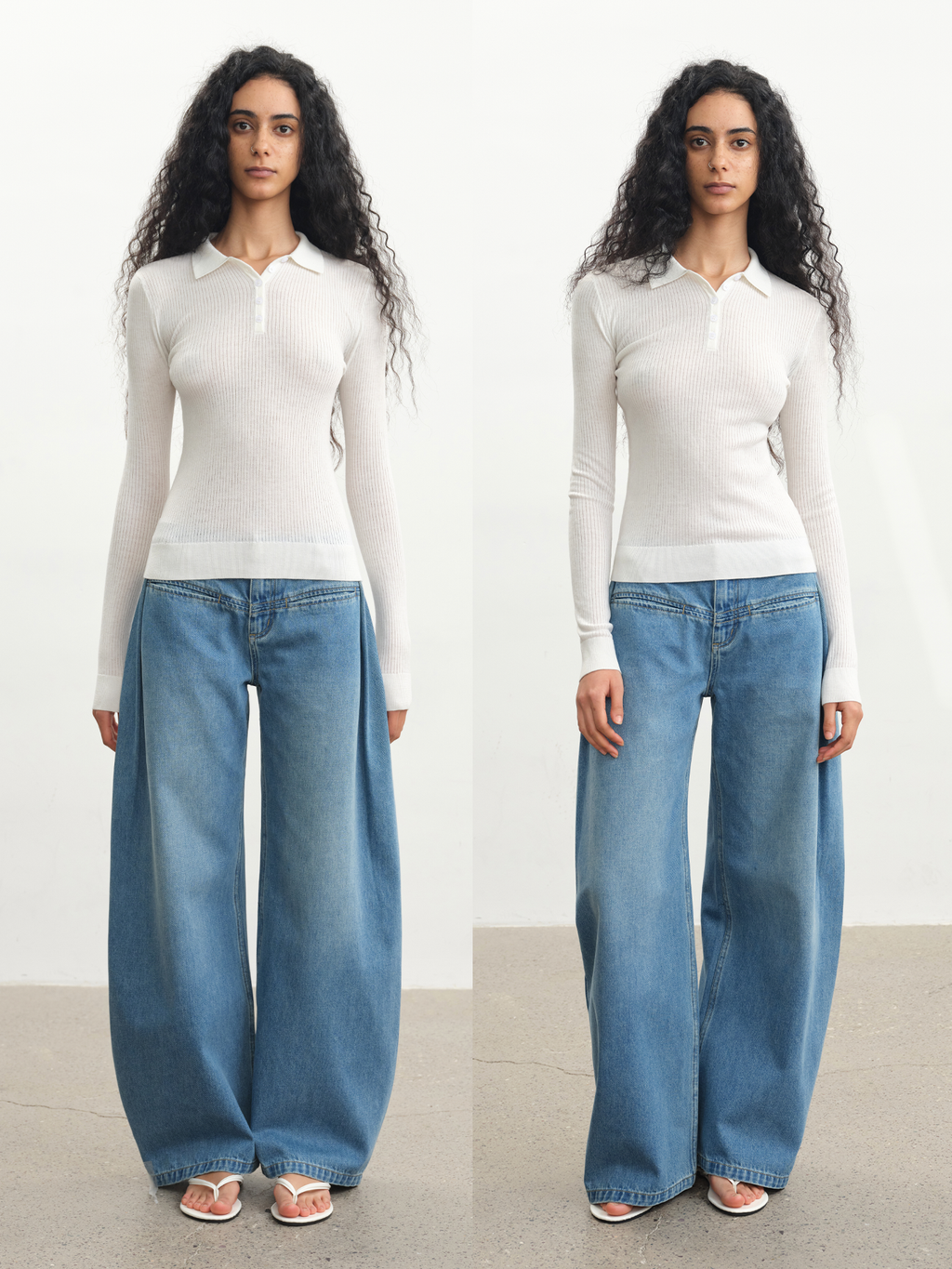 JCAESAR WOMEN Washed Blue Pleated Banana‑Cut Jeans - jcaesarclo