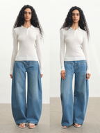 JCAESAR WOMEN Washed Blue Pleated Banana‑Cut Jeans - jcaesarclo