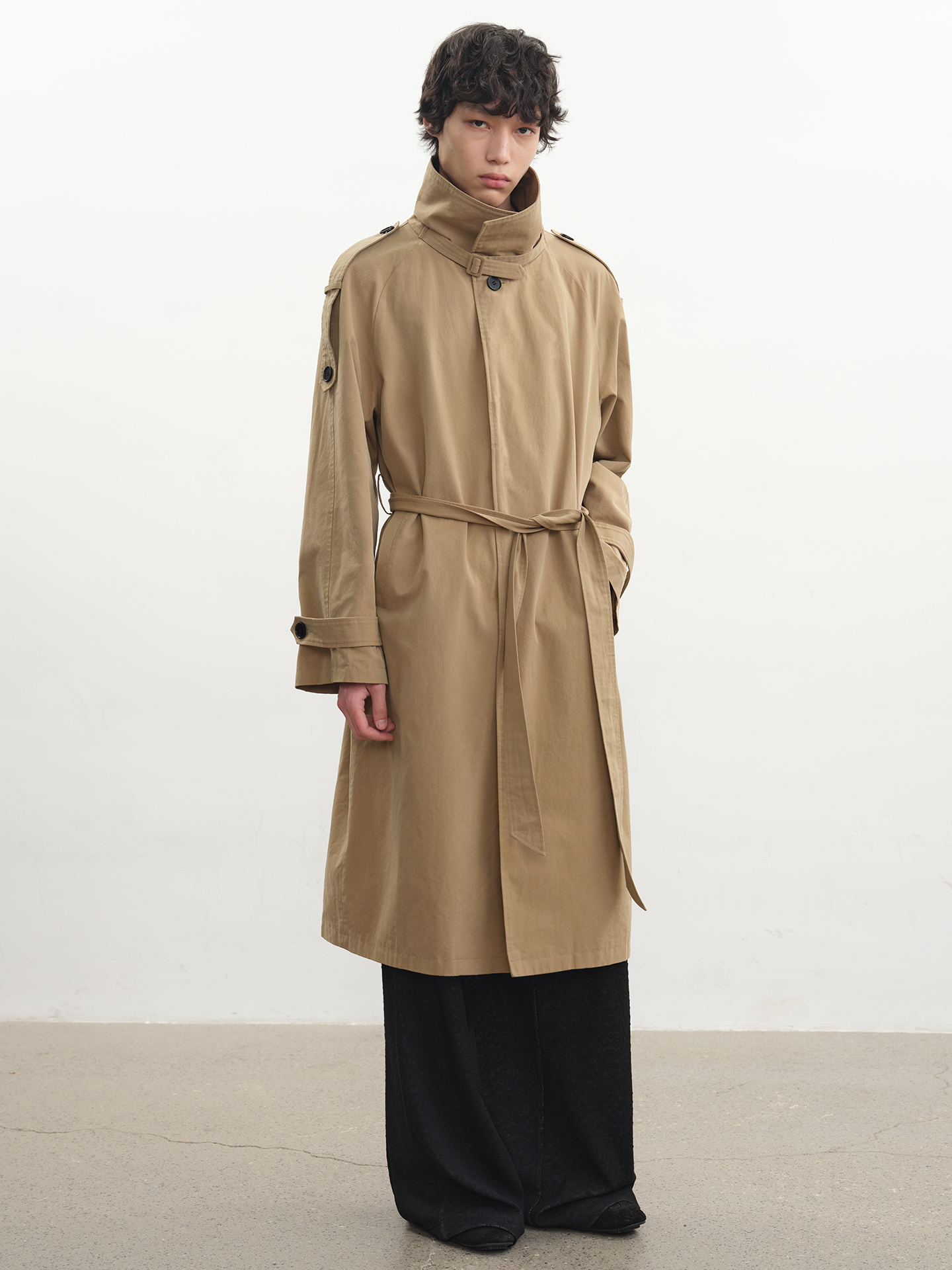 JCAESAR Belted Trench Coat with Shoulder Epaulets - jcaesarclo