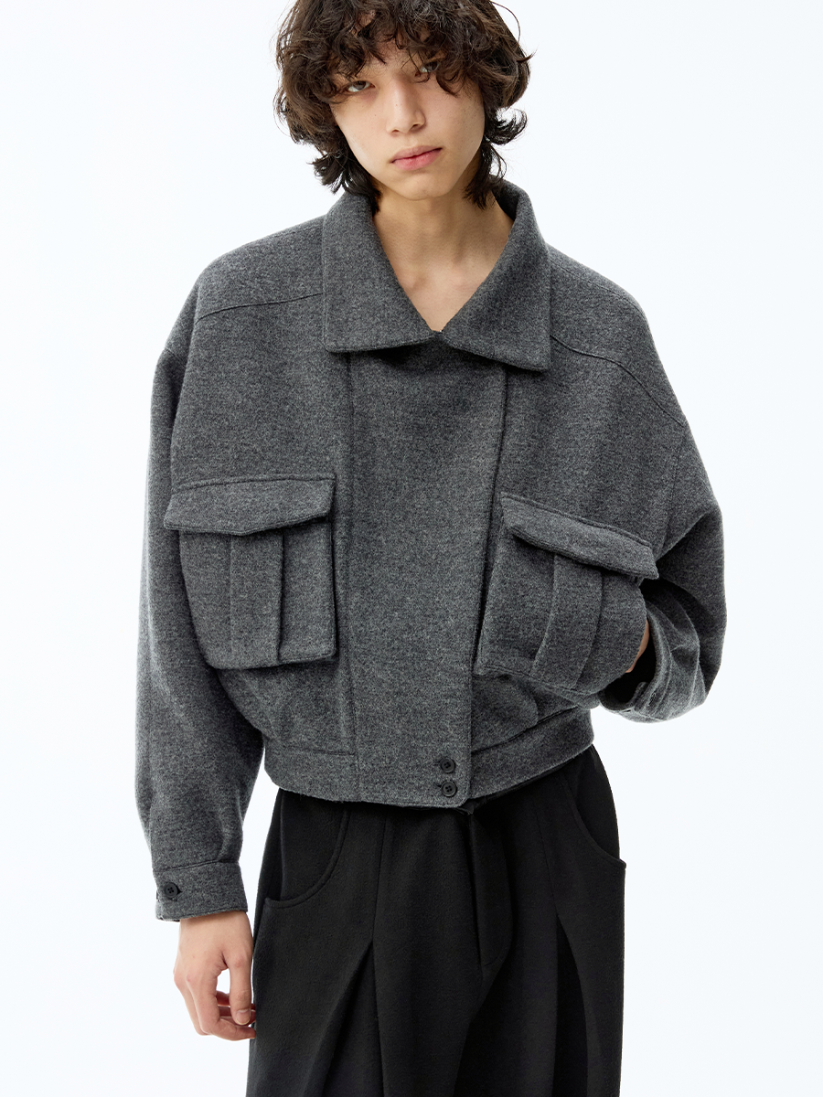 JCAESAR Woolen Double Pocket Flight Jacket