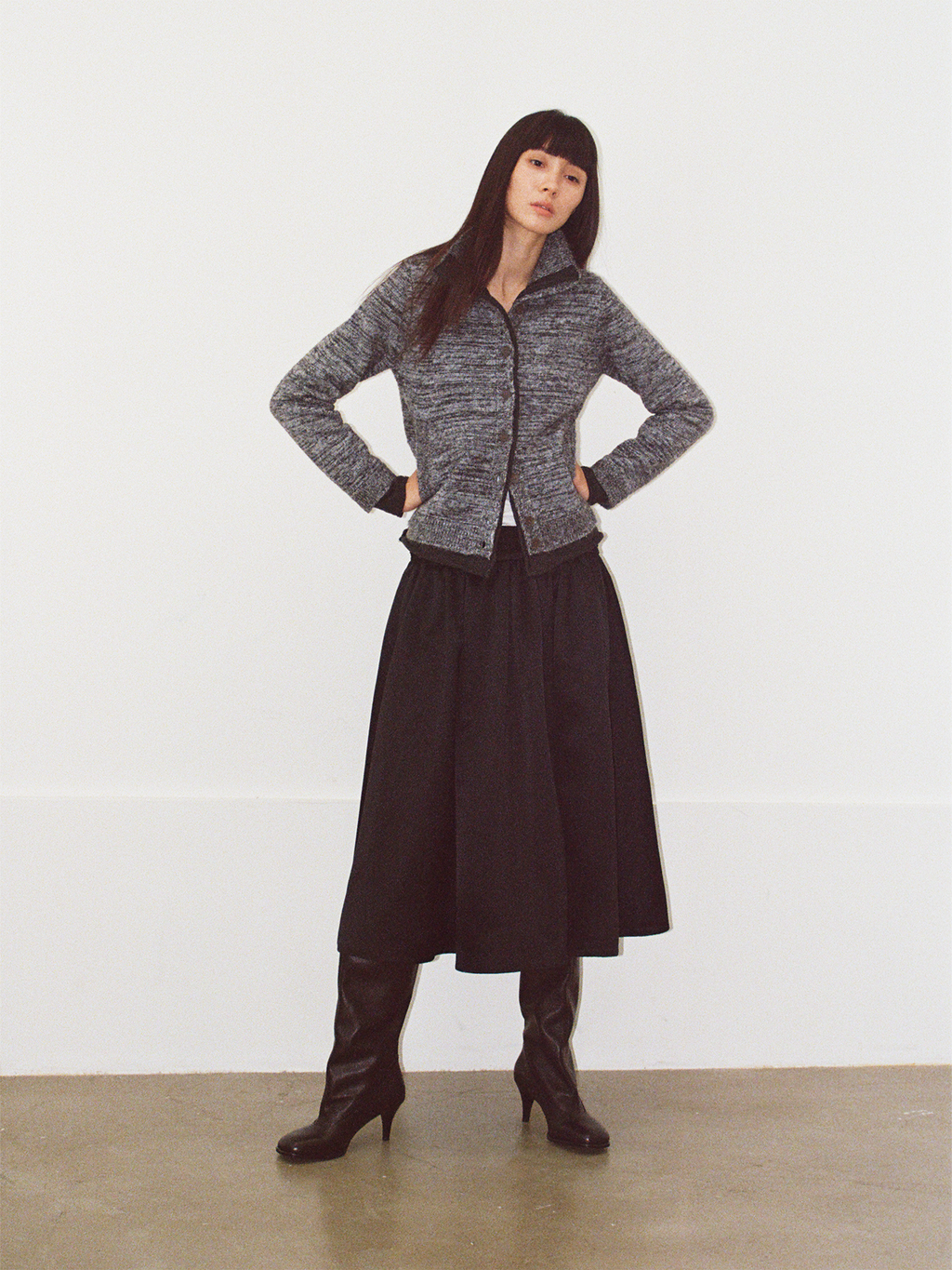 JCAESAR WOMEN High Neck Rolled Hem Mélange Sweater