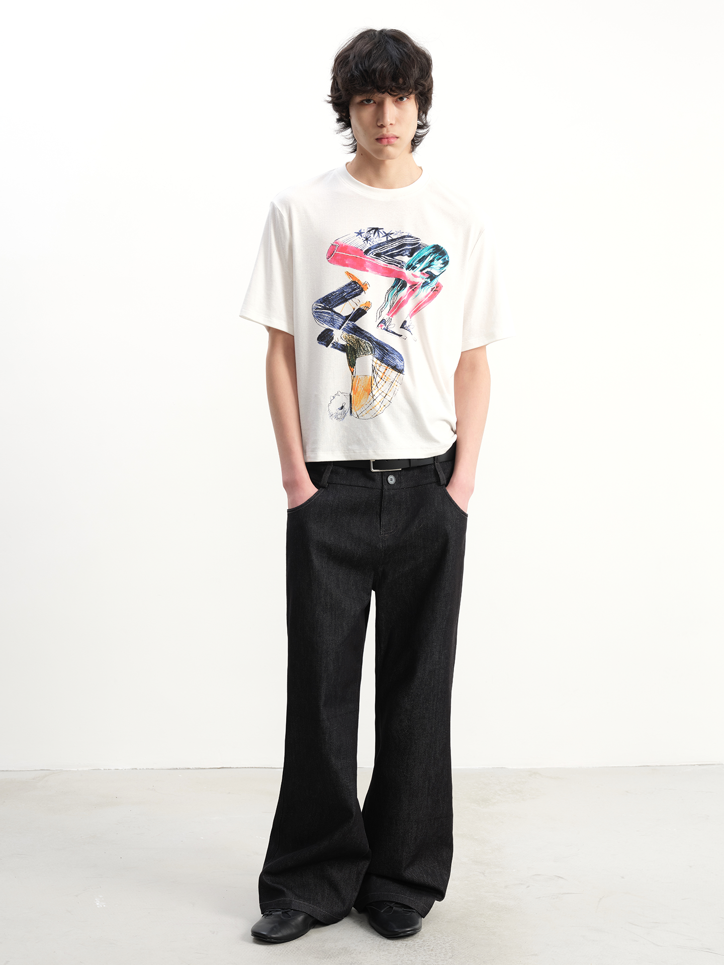 JCAESAR Double‑Waist Slight Flare Raw Denim Trousers - jcaesarclo