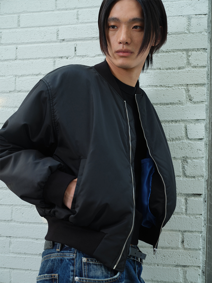 JCAESAR Back Pleated Blue Inner Bomber Cotton Jacket - jcaesarclo