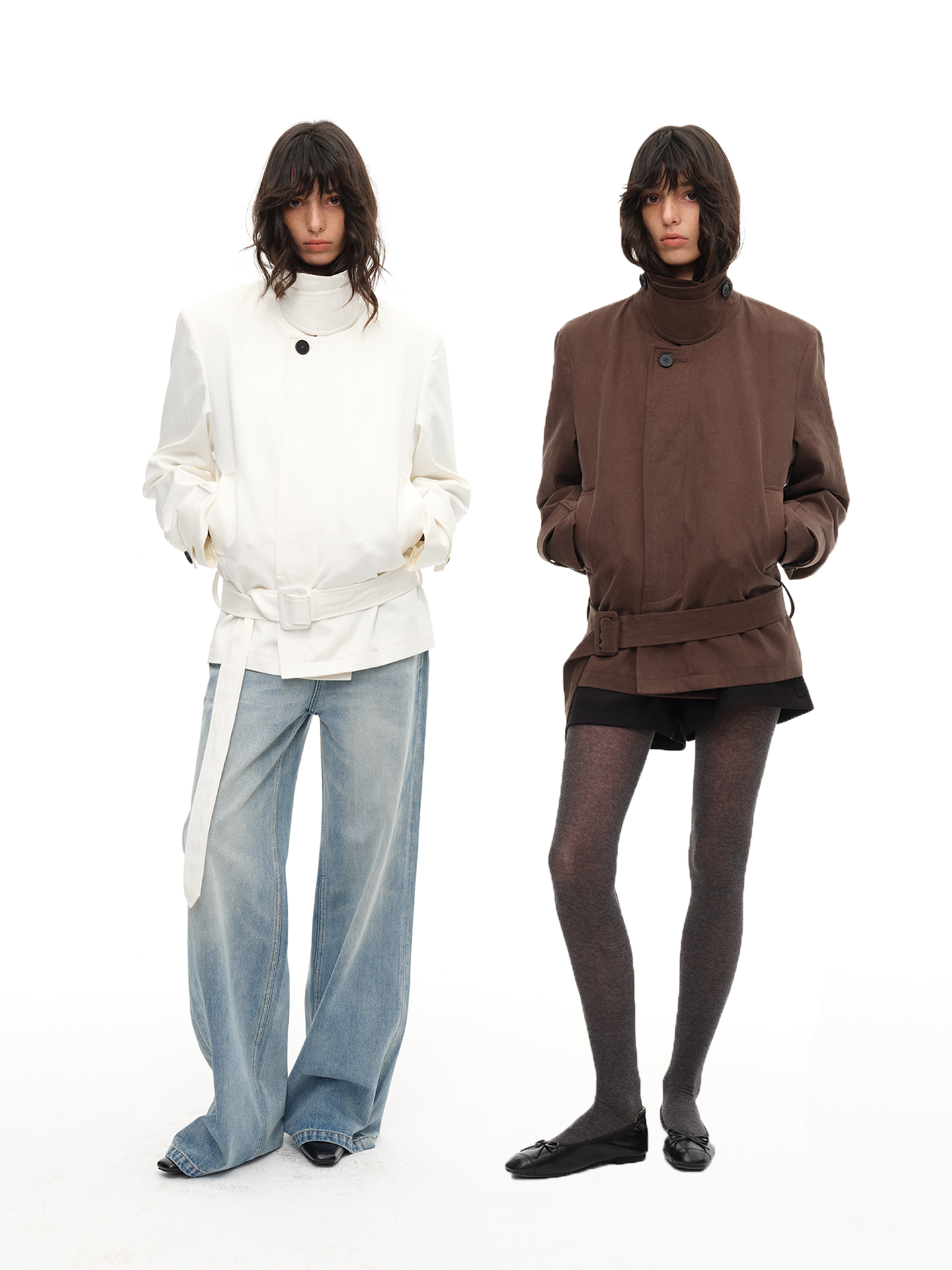 JCAESAR WOMEN Detachable Shoulder‑Pad Belted Trench Coat - jcaesarclo