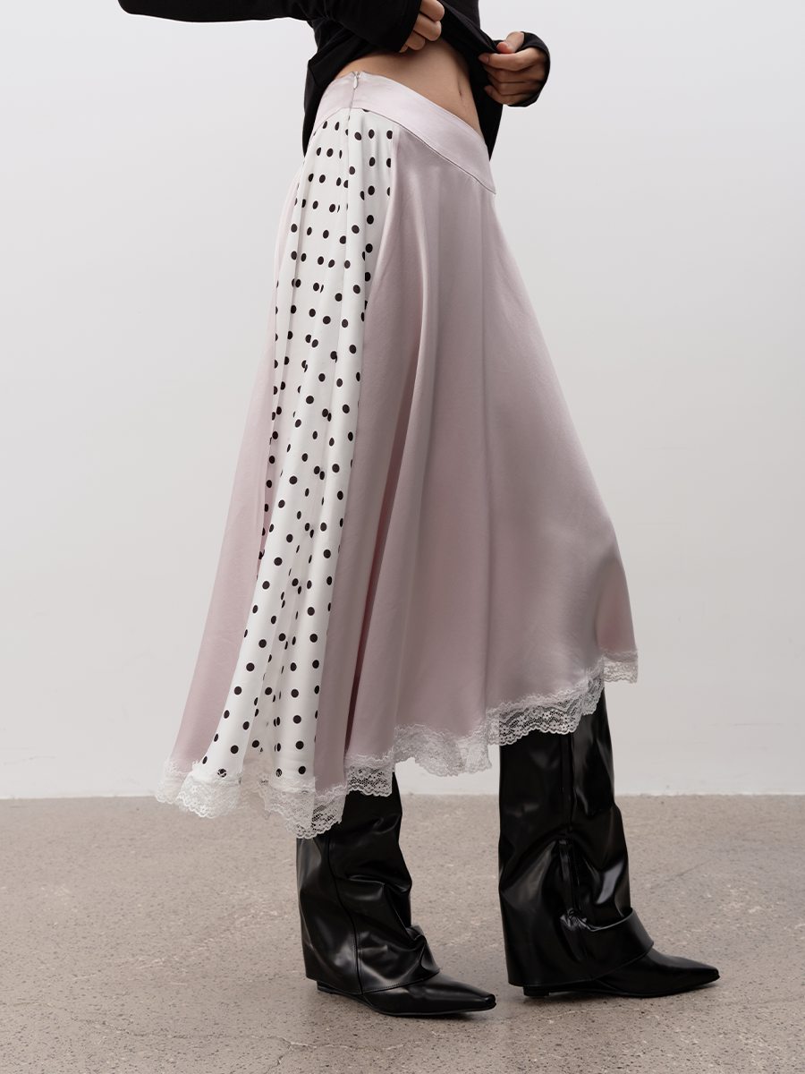 JCAESAR WOMEN Polka Dot Patchwork Midi Skirt - jcaesarclo